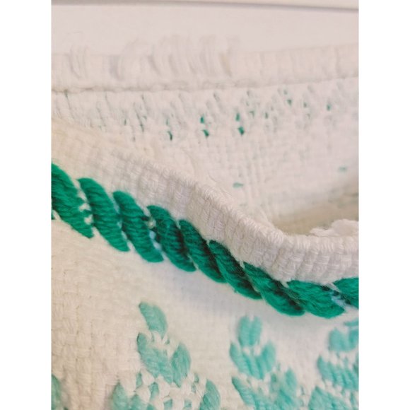 Swedish Woven Afghan cream green and‎ blue geometric design 57x48 - Picture 4 of 10